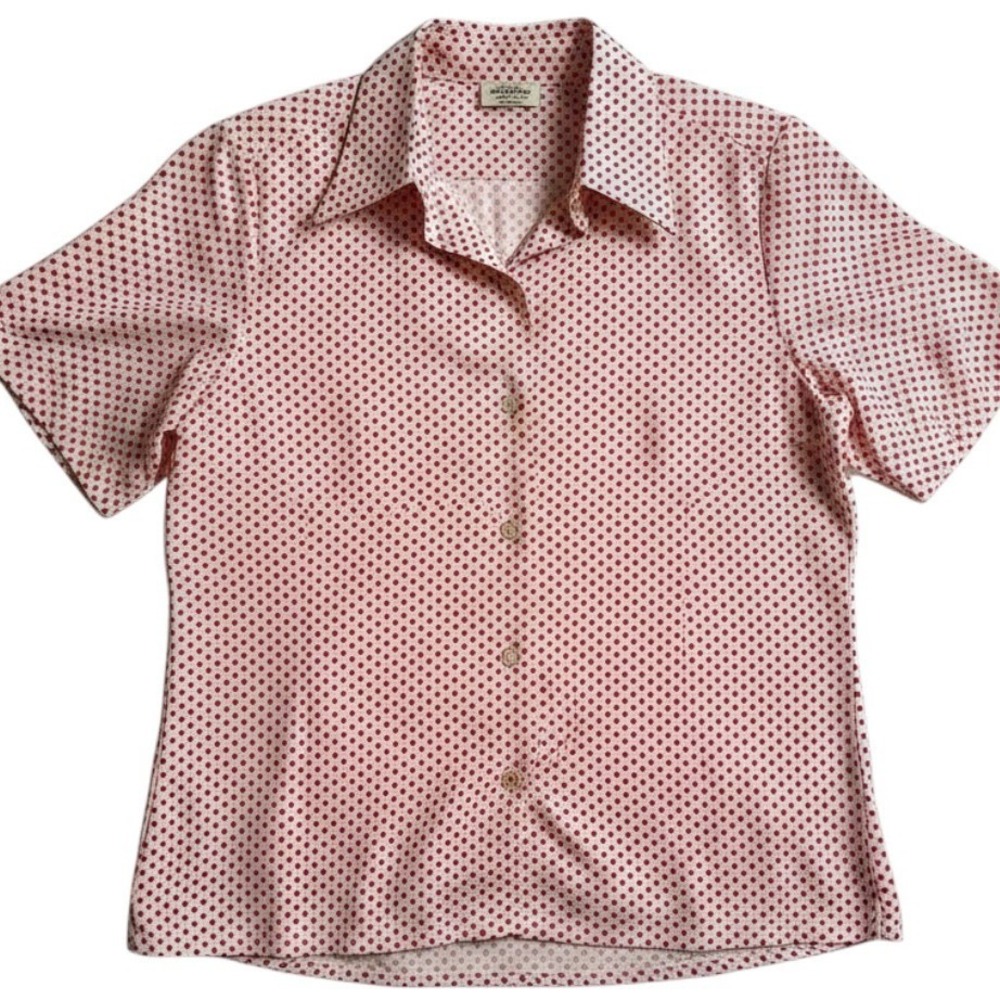 Vintage Cos Cob Red Polka‎ Dot Short Sleeve Button Down Shirt White Size 12